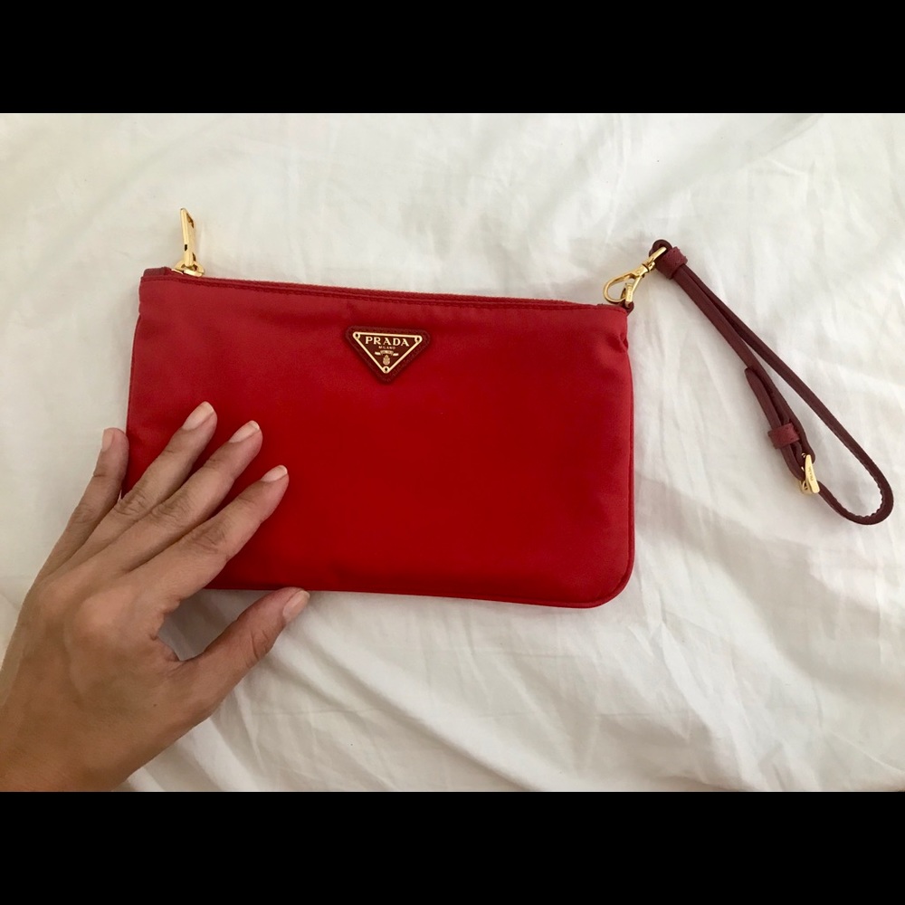 Red Prada Nylon and Leather Wristlet